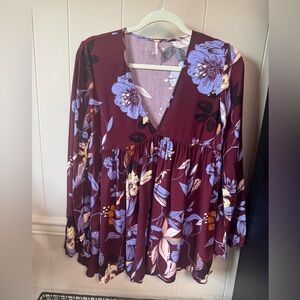 Free People Floral Top in Burgundy and Lavender